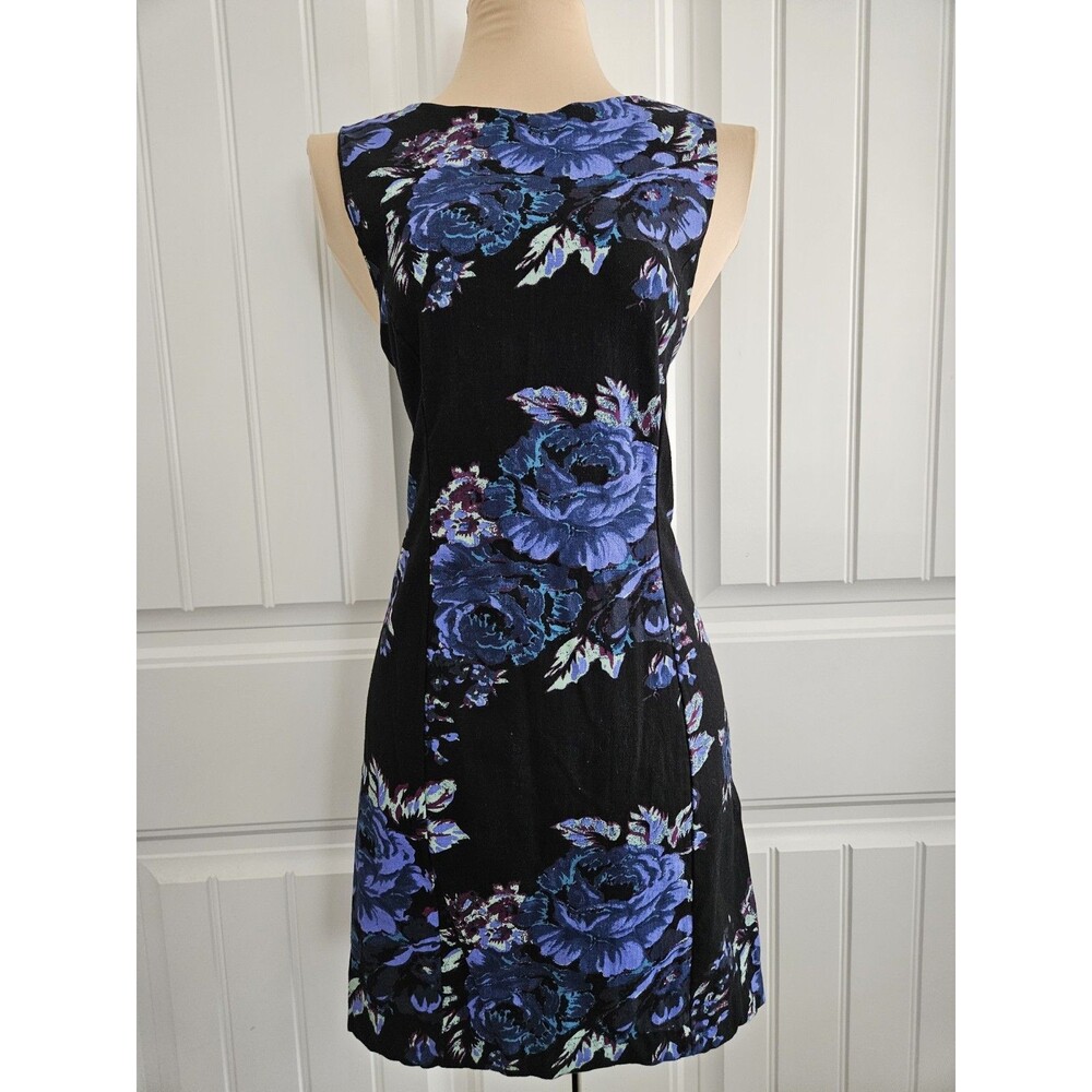 Free People Cotton & Linen Black Floral Mini Dress Backless Sz L